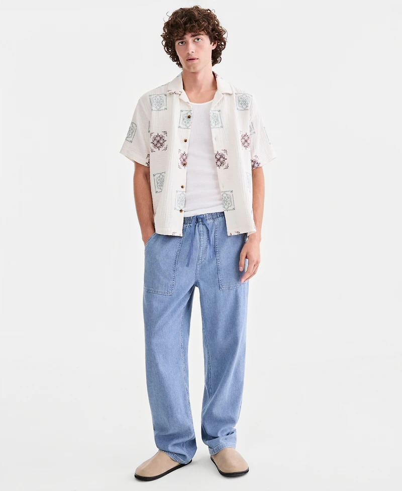 Sun + Stone Men's Cotton Embroidered Relaxed Camp Shirt, Macy's Exclusive