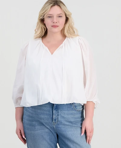 On 34th Plus Tie-Front Cotton Blouse, Macy's Exclusive