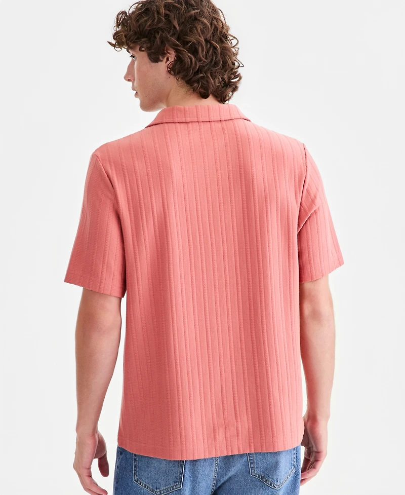Sun + Stone Men's Textured Johnny-Collar Polo Shirt, Macy's Exclusive