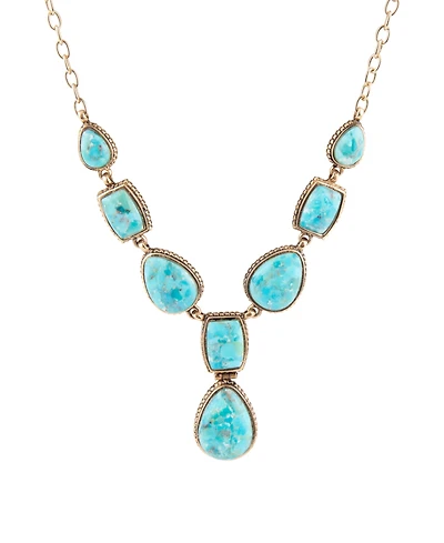 Barse Genuine Blue Turquoise Roped Golden Bronze Y Necklace