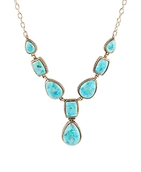 Barse Genuine Blue Turquoise Roped Golden Bronze Y Necklace
