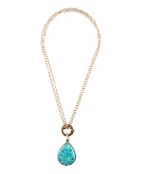 Barse Genuine Blue Turquoise Roped Golden Bronze Pendant Necklace