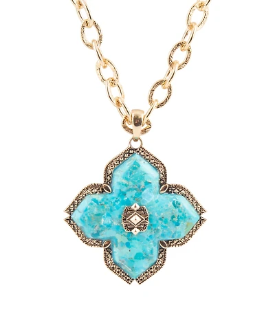 Barse Blue Turquoise Maltese Golden Cross Pendant Necklace