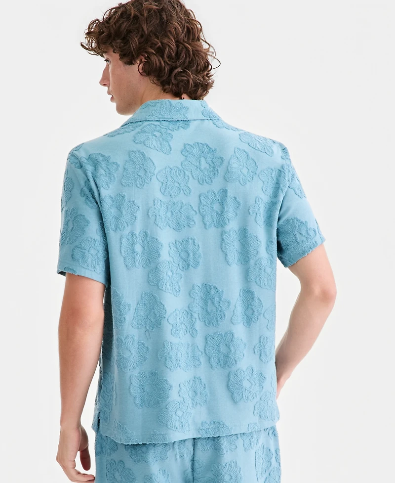 Sun + Stone Men's Textured-Florals Knit Camp Shirt, Macy's Exclusive