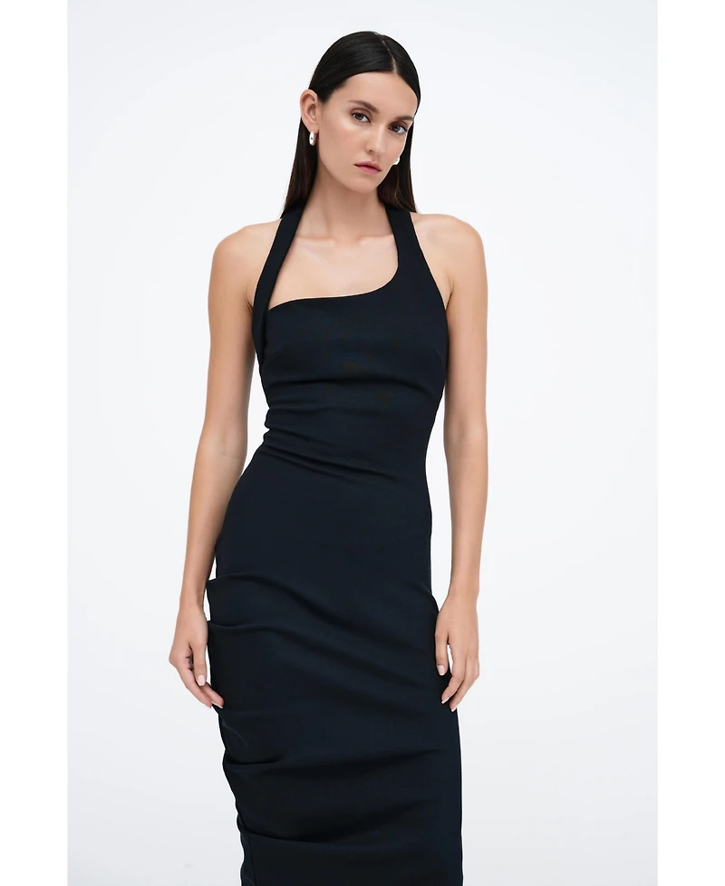 Marcella Women's Gallery Asymmetric-Drape Halter Open-Back Side-Slit Maxi Dress