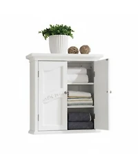 Yigii Wooden Over The Toilet Bathroom Cabinet 2 Adjustable Shelves 3 Storage Spaces 2 Glass-paneled Doors Antique Brass Knobs