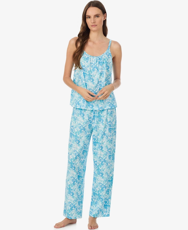 Lauren Ralph Women's Double-Strap Button-Neck Ankle Pant Pajama Set