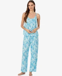 Lauren Ralph Women's Double-Strap Button-Neck Ankle Pant Pajama Set