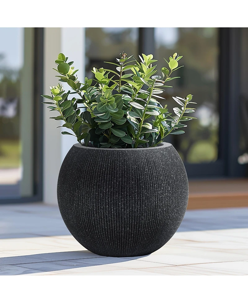 LuxenHome 14.5" Round Bowl Plastic Planter, Mediterranean
