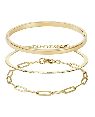 Adornia Tarnish Resistant Gold Cuff, Paperclip and Herringbone Chain Bracelet Set