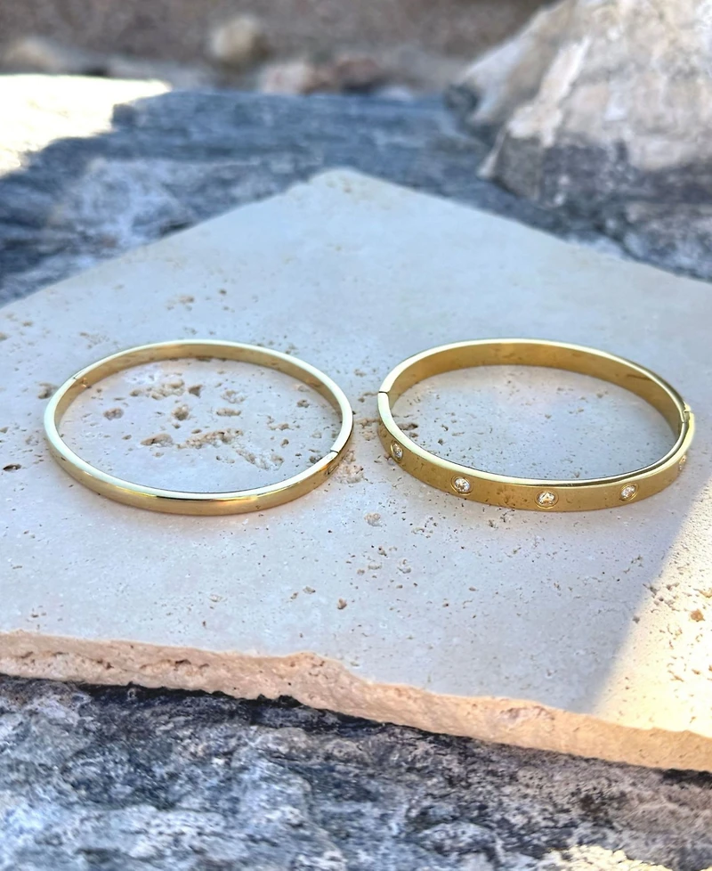 Adornia Tarnish Resistant Gold Eternity and Plain Cuff Bracelet Set