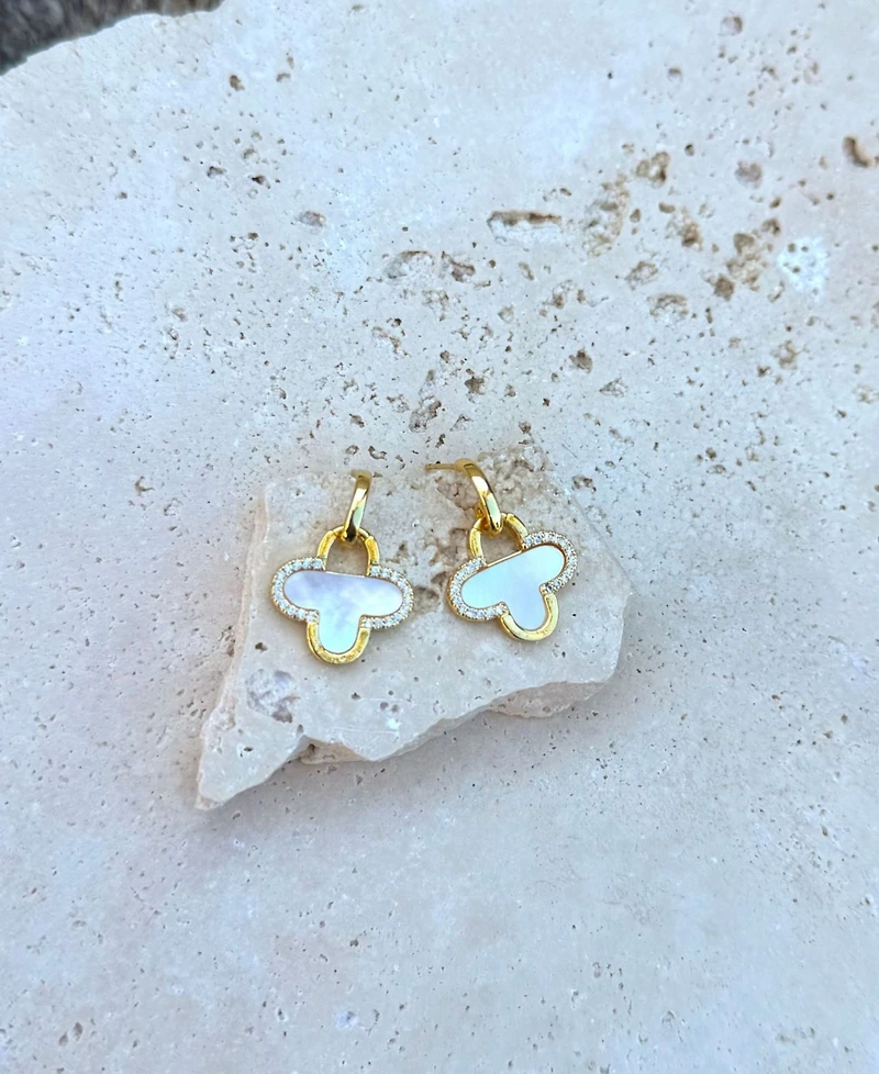Adornia Mother of Pearl Cubic Zirconia Gold Clover Drop Earrings