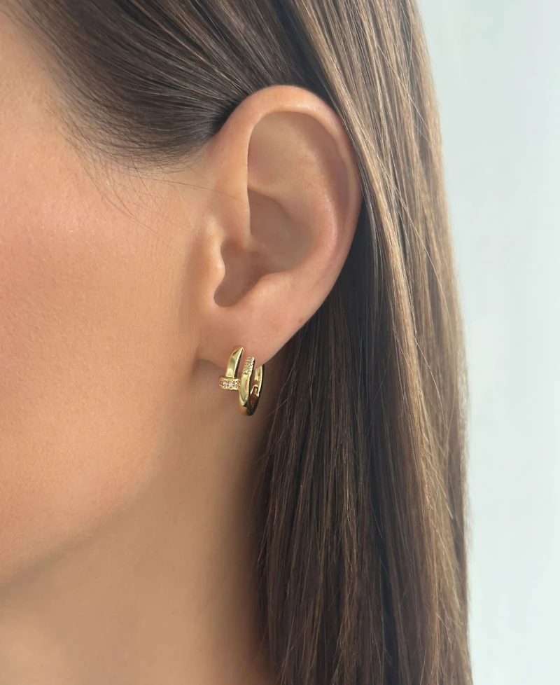 Adornia Cubic Zirconia Gold Nail Hoop Earrings