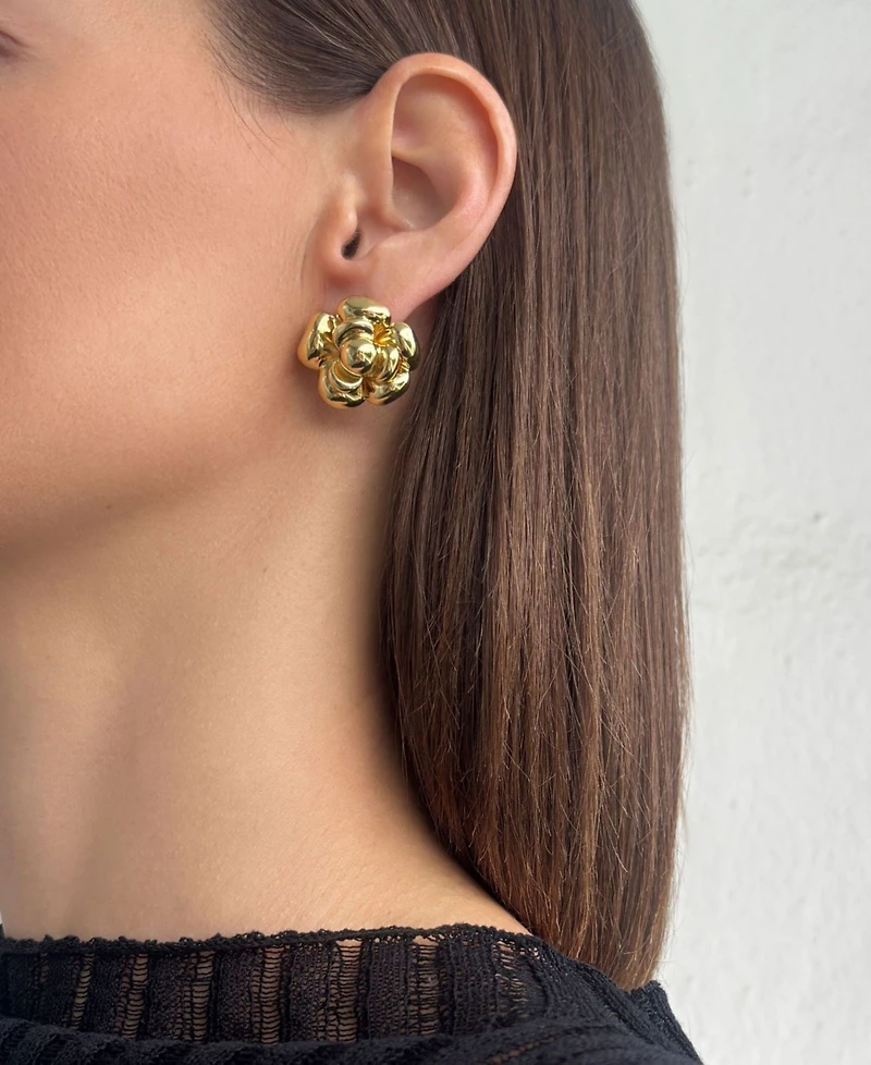 Adornia Gold Camellia Stud Earrings