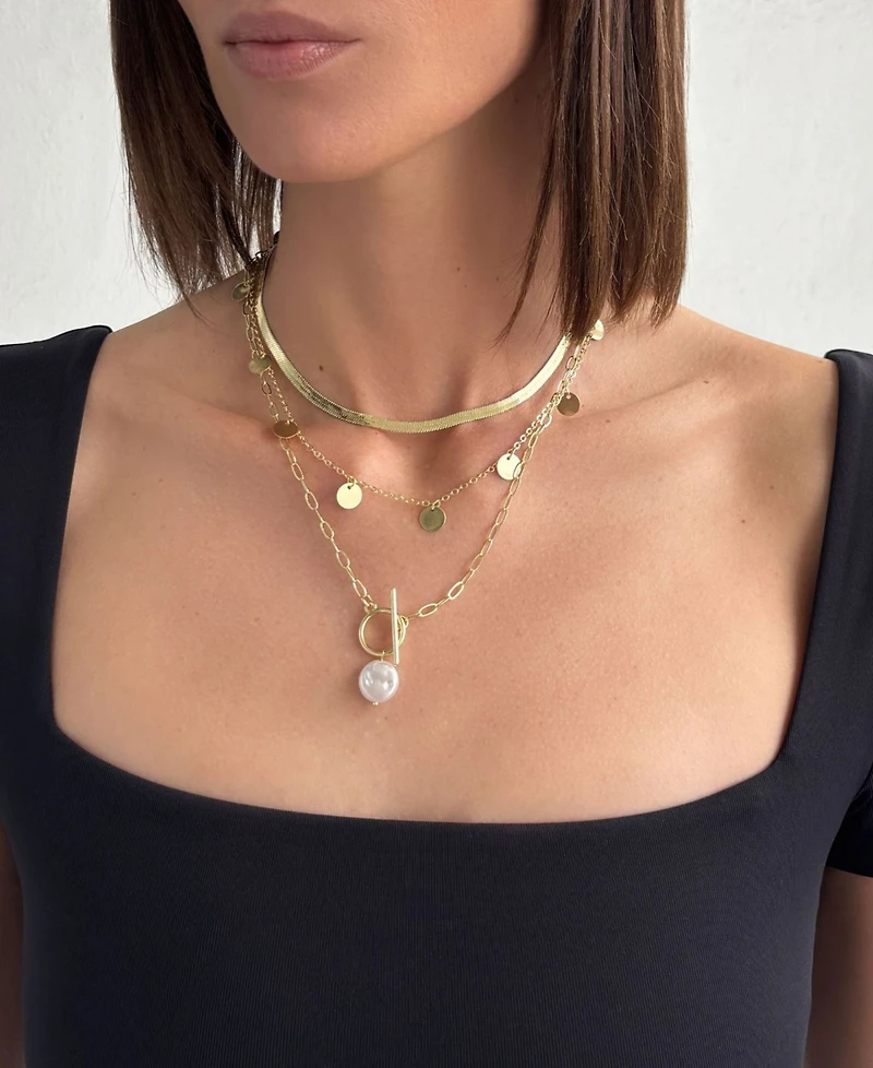Adornia Pearl Gold 3-Layer Necklace