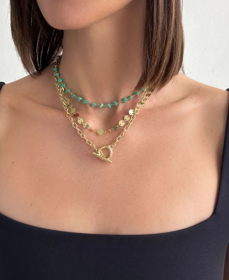 Adornia Gold 3-Layer Toggle, Confetti and Turquoise Necklace
