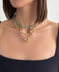 Adornia Gold 3-Layer Toggle, Confetti and Turquoise Necklace