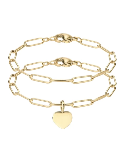 Adornia Gold 2-Piece Heart Charm and Paperclip Bracelet Set
