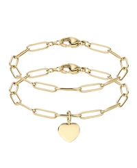 Adornia Gold 2-Piece Heart Charm and Paperclip Bracelet Set