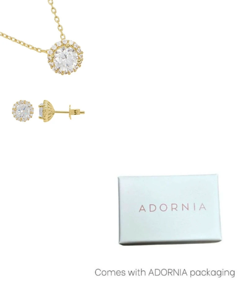 Adornia Crystal Gold 2-Piece Halo Pendant Necklace and Earrings Set