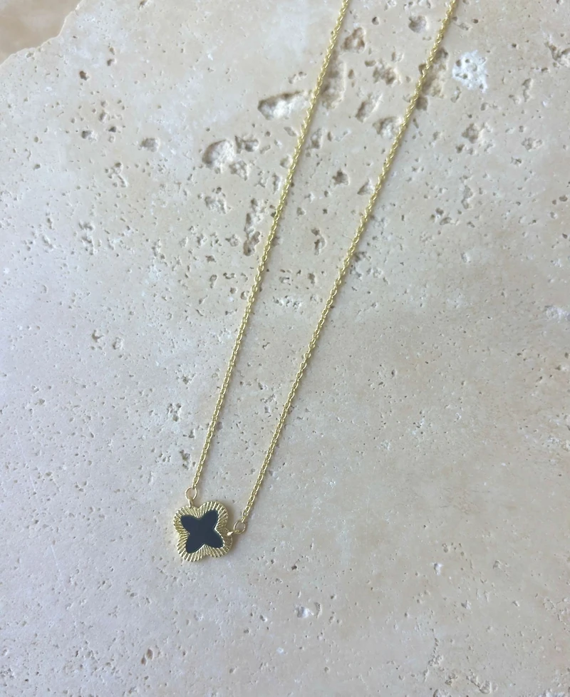 Adornia Gold 2-Piece Black Inlay Clover Pendant Necklace and Earrings Set