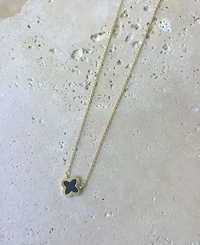 Adornia Gold 2-Piece Black Inlay Clover Pendant Necklace and Earrings Set