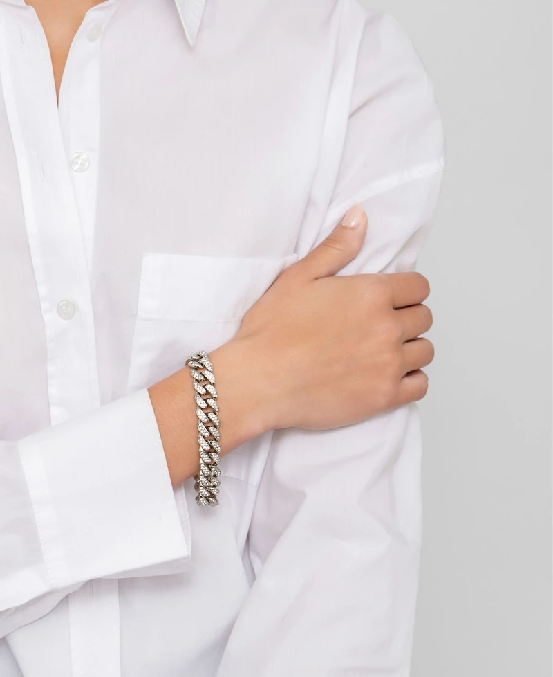 Adornia Silver 2-Piece Chunky Crystal Curb Chain and Cuff Bracelet Set