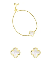 Adornia Mother of Pearl Gold 2-Piece Clover Bracelet and Earrings Set