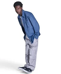 Converse Mens Collared Jersey Denim Shirt Box Logo Tee Paired With The Box Pattern Wide Leg Cargo Pants