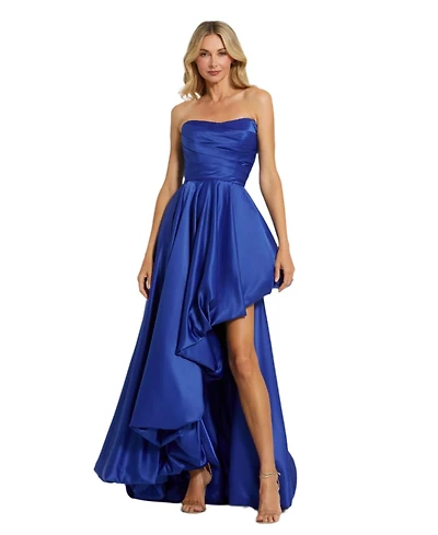 Mac Duggal Women's Strapless High-Low Satin Gown with Draped Skirt