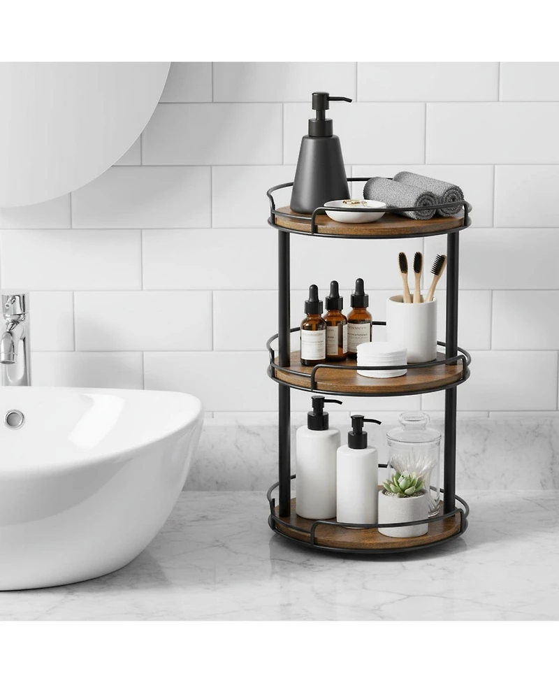 Yigii 12.2'' 3 Tier Wood Lazy Susan Turntable Organizer Spice Rack Kitchen Countertop Pantry Bathroom