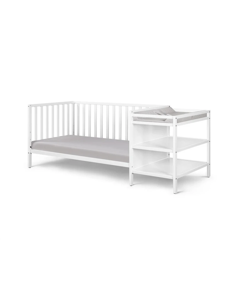 Jujabu 3 in 1 Convertible Crib and Changing Table Combo White Solid Wood with Storage Shelves