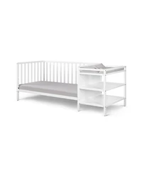 Jujabu 3 in 1 Convertible Crib and Changing Table Combo White Solid Wood with Storage Shelves
