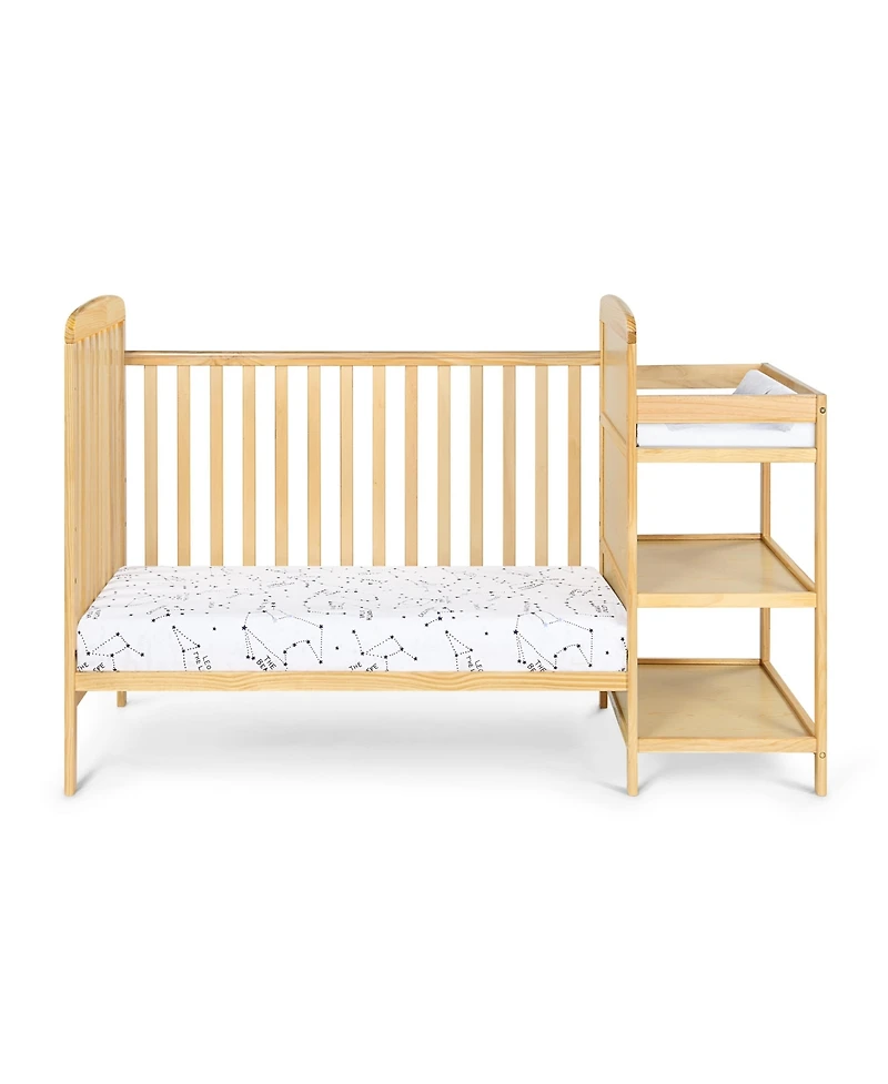 Jujabu 2 in 1 Crib and Changing Table Combo Natural Solid Wood Converts to Toddler Bed
