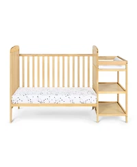 Jujabu 2 in 1 Crib and Changing Table Combo Natural Solid Wood Converts to Toddler Bed