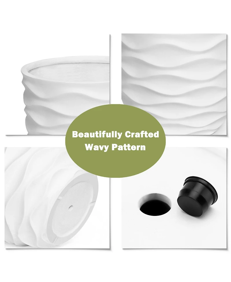 LuxenHome 13.4-Inch Round Waves MgO Planter