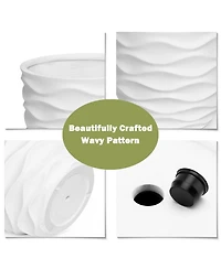 LuxenHome 13.4-Inch Round Waves MgO Planter