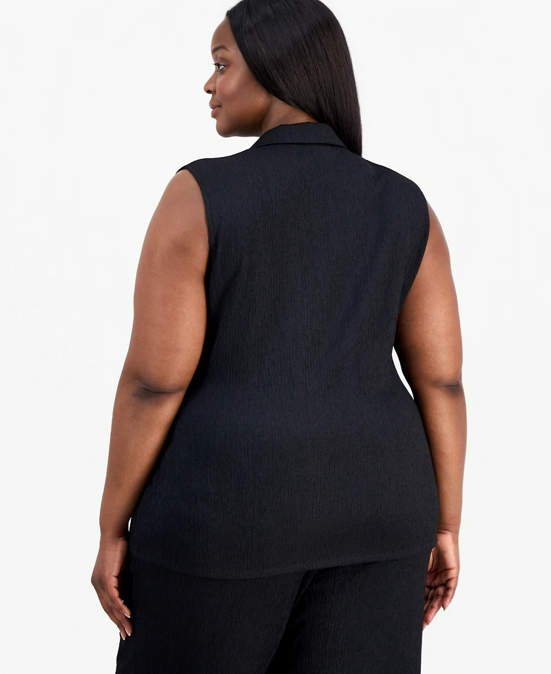Anne Klein Plus Notch-Collar Sleeveless Wrap Top