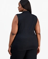 Anne Klein Plus Notch-Collar Sleeveless Wrap Top