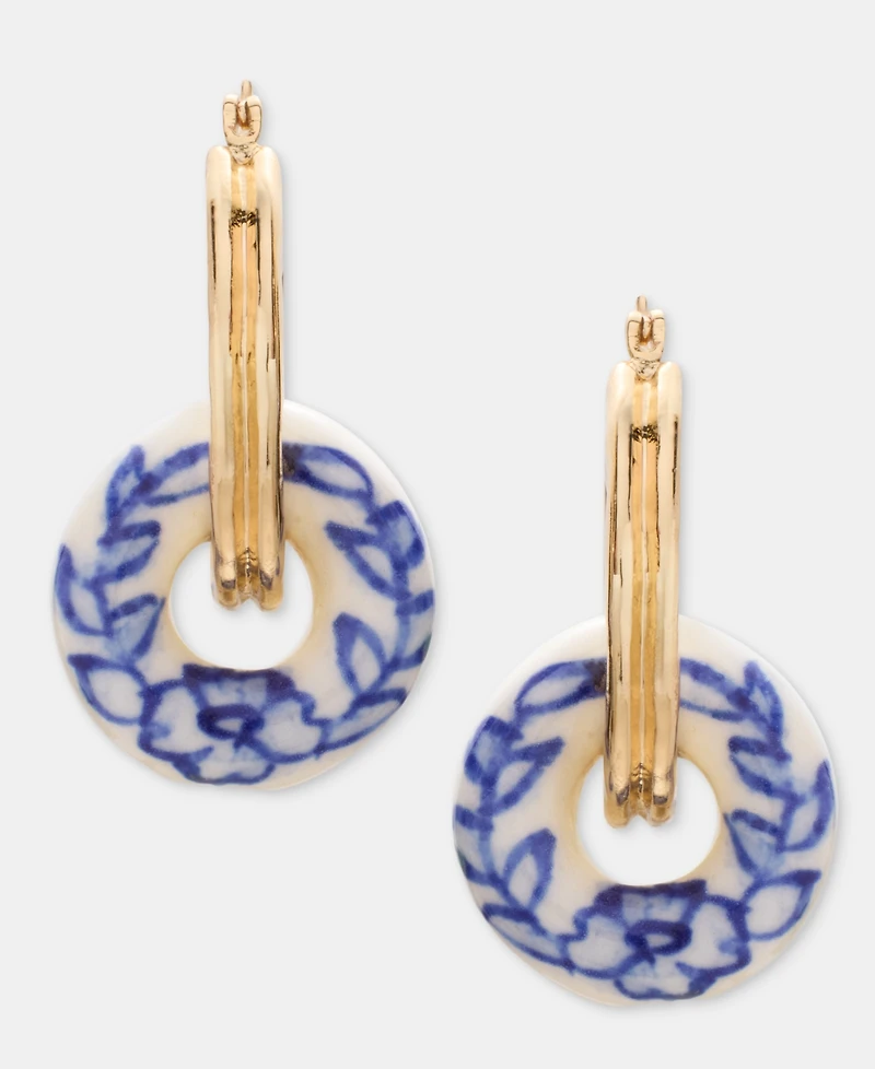 Style & Co Gold-Tone Ceramic Bead Hoop Earrings, Macy's Exclusive
