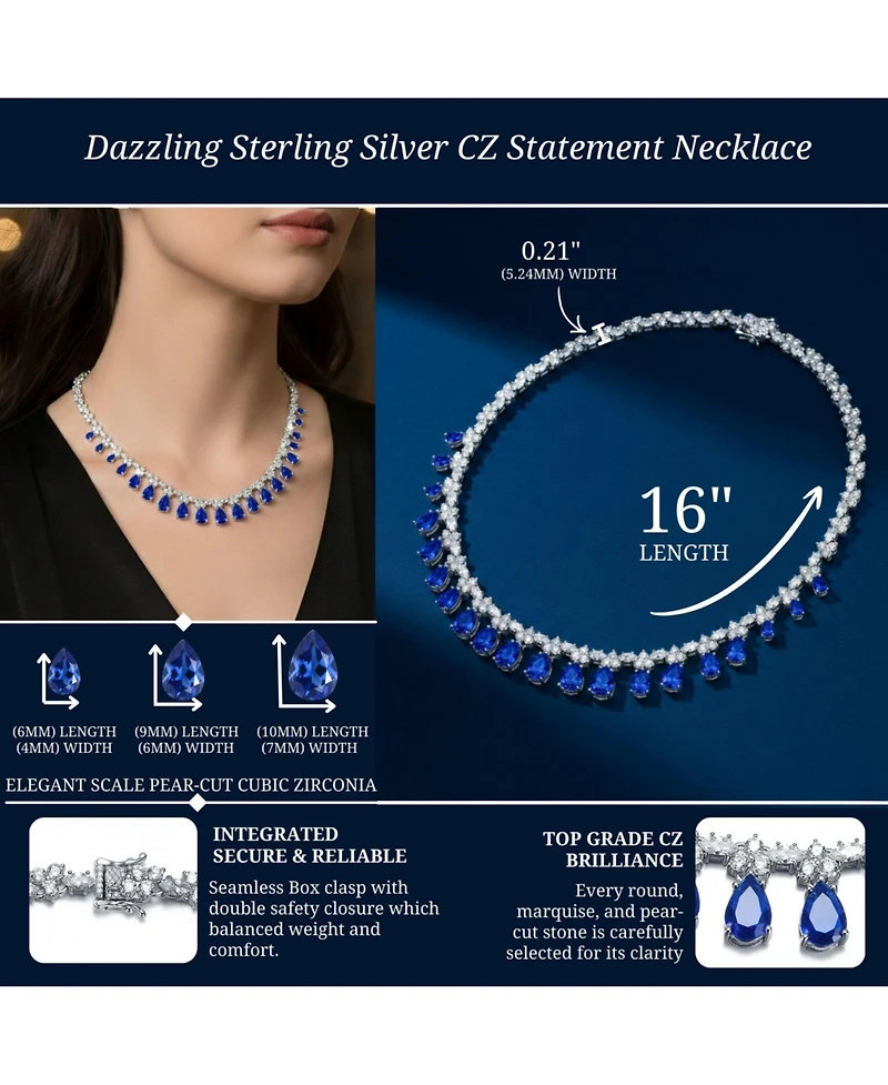 Cubic Zirconia Sterling Silver White Gold Plated Evening Necklace