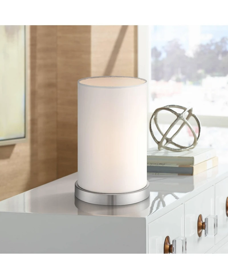 360 Lighting Modern Desk Table Lamp High Silver Metal Fabric Cylinder Shade for Bedroom Bedside Office