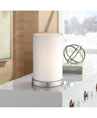 360 Lighting Modern Desk Table Lamp High Silver Metal Fabric Cylinder Shade for Bedroom Bedside Office