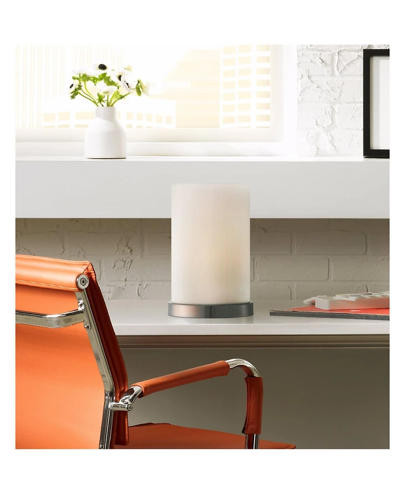 360 Lighting Modern Desk Table Lamp High Silver Metal Fabric Cylinder Shade for Bedroom Bedside Office