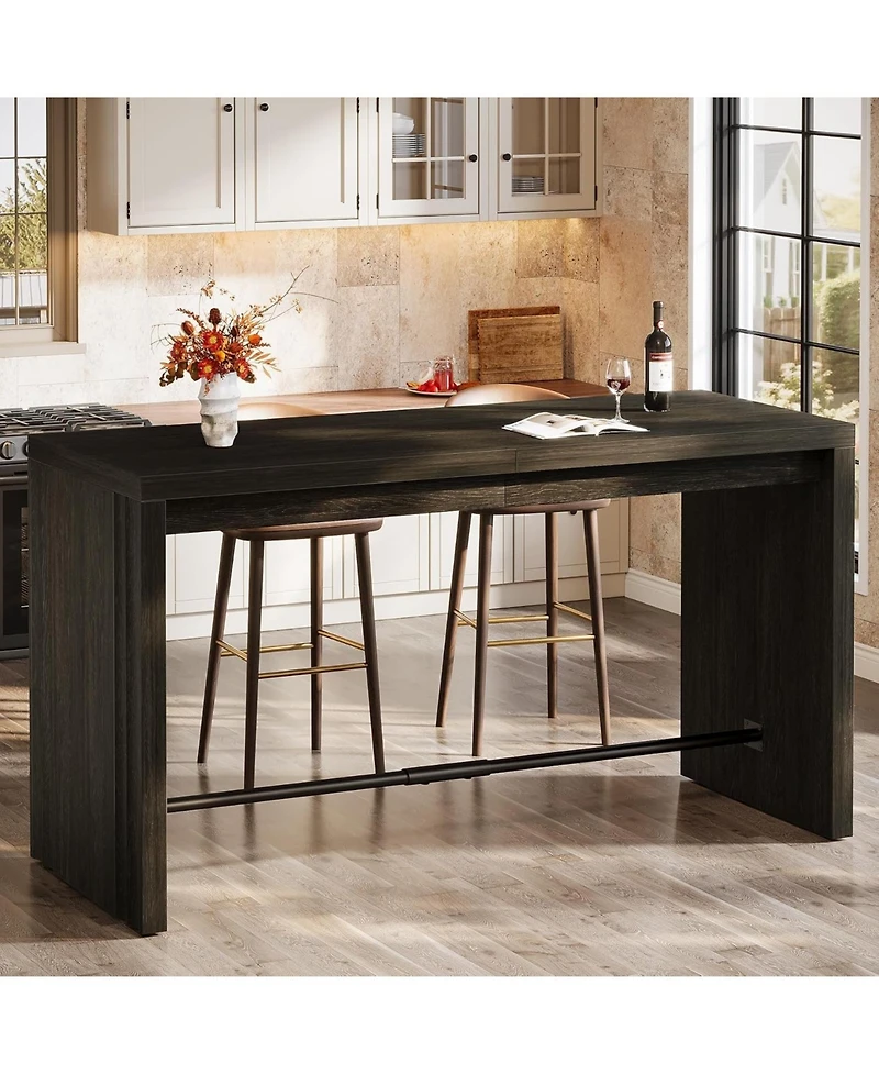 Tribesigns Bar Table, 63-Inch Modern Counter Height Pub Table with Metal Footrest, Rectangular High Bar Dining Table
