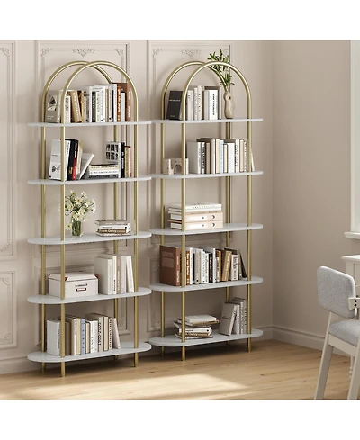 gaomon 2Pcs 71" Bookshelf 5 Tier Bookcase Arched Display Racks Tall Bookshelf Freestanding Open Storage Shelf