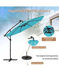 Sugift 10 ft Solar Led Offset Umbrella with Lights and Cross Base