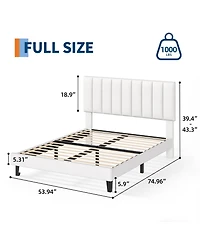 Homfan Platform Bed Frame and Velvet Upholstered Headboard with Adjustable Vertical Channel Tufted Headboard, No Box Spring Needed