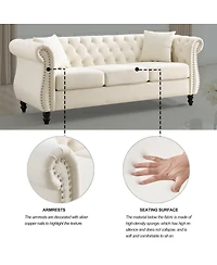 Maison Boucle 80" Velvet Sofa 3-Seater Tufted Chesterfield Couch Rolled Arm Nailhead