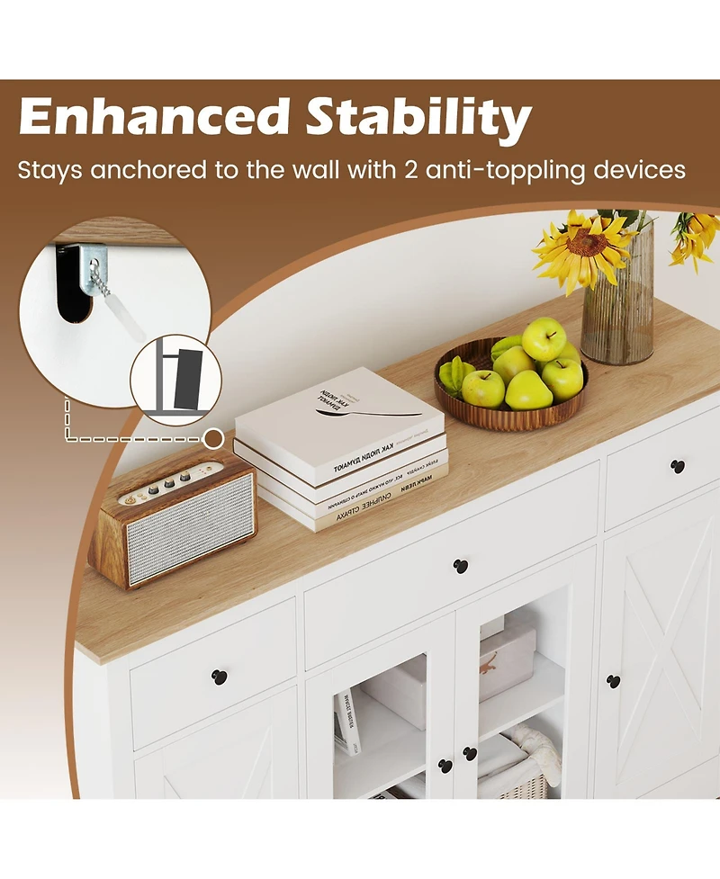 Sugift Large Buffet Sideboard Cabinet with Drawers and Wine Storage